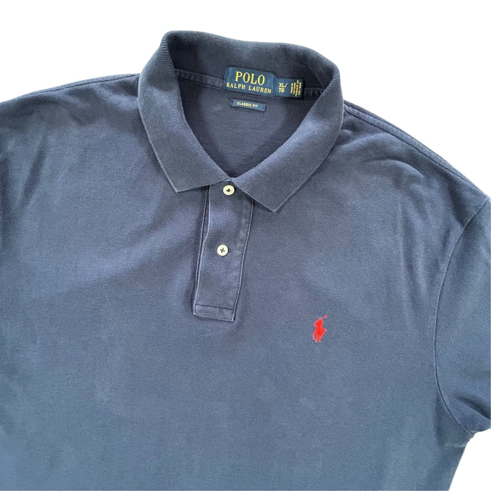 Polo Ralph Lauren Mens XL Classic Fit Navy Blue Mesh Cotton Polo Shirt Red Pony